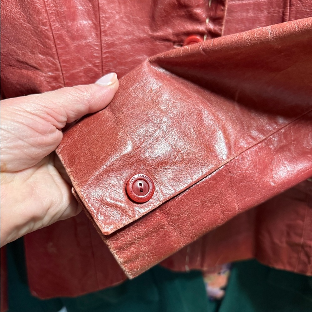 Tara Jarmon Vintage Chestnut Brown Red Leather Jacket - Picture 9 of 9